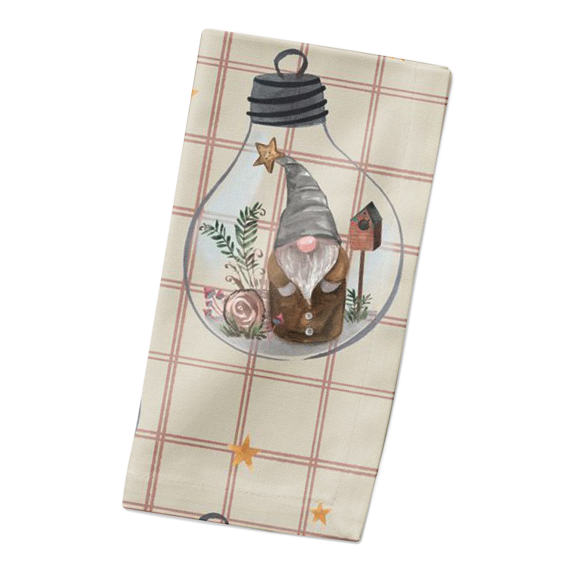 Cream & Check Gnome Globe Pattern Cotton Twill Napkin
